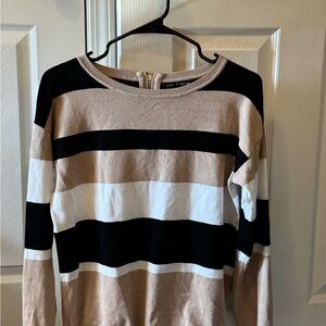 Cable & Gauge Black, White, and Tan Striped Sweater